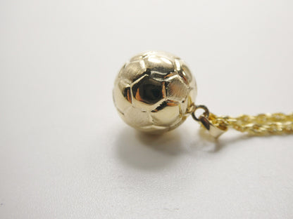14k Real Solid Yellow Gold Mini Soccer Ball Pendent & Robe Necklace