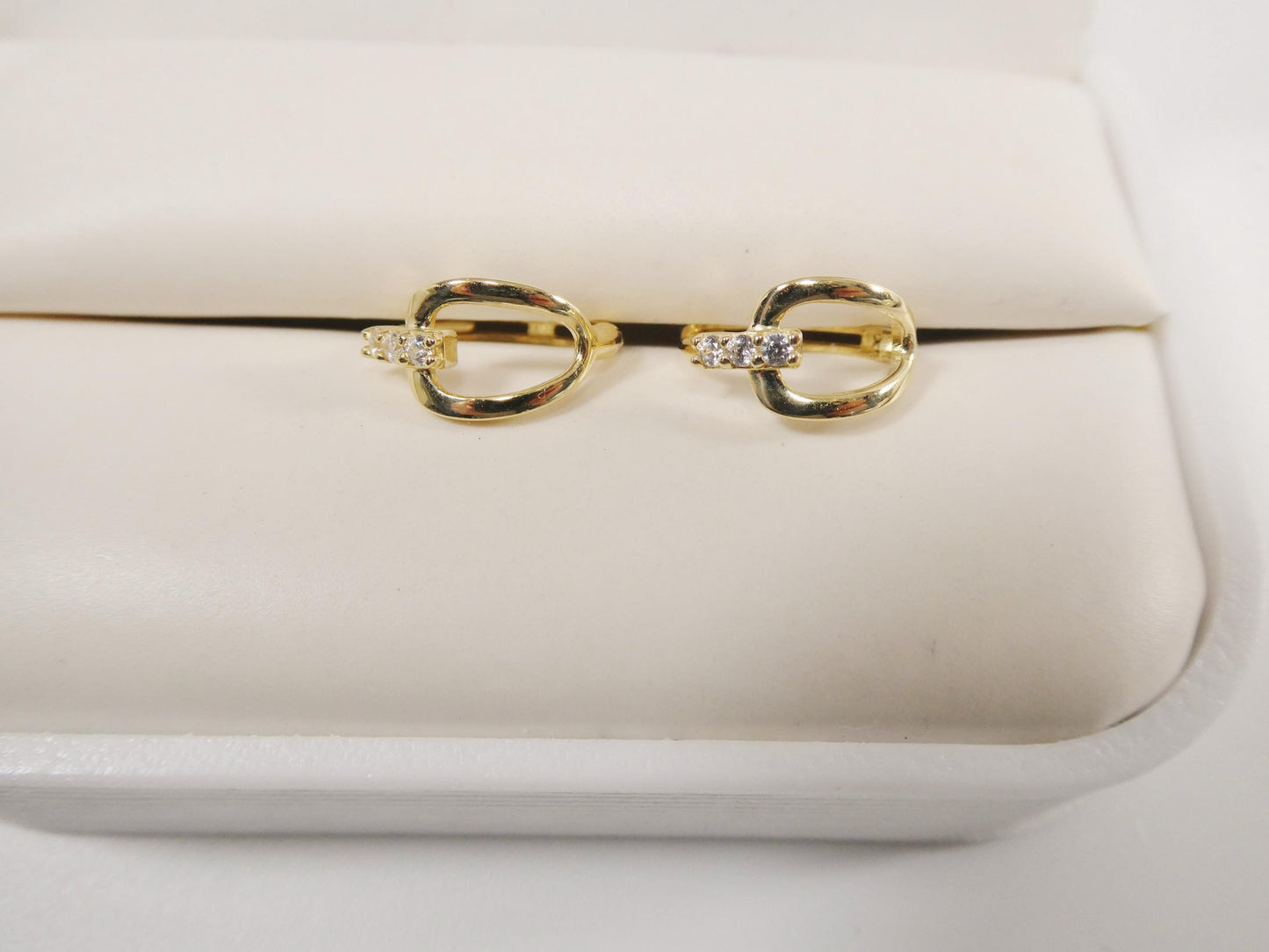 real 10k solid yellow gold buckle hoop huggie earring