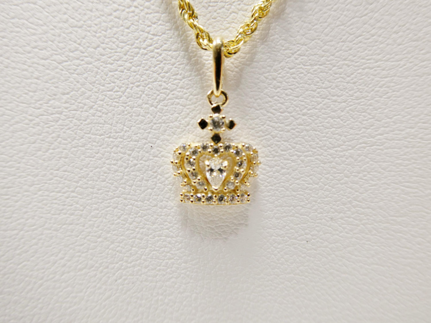 14k real solid yellow gold crown pendent and rope necklace