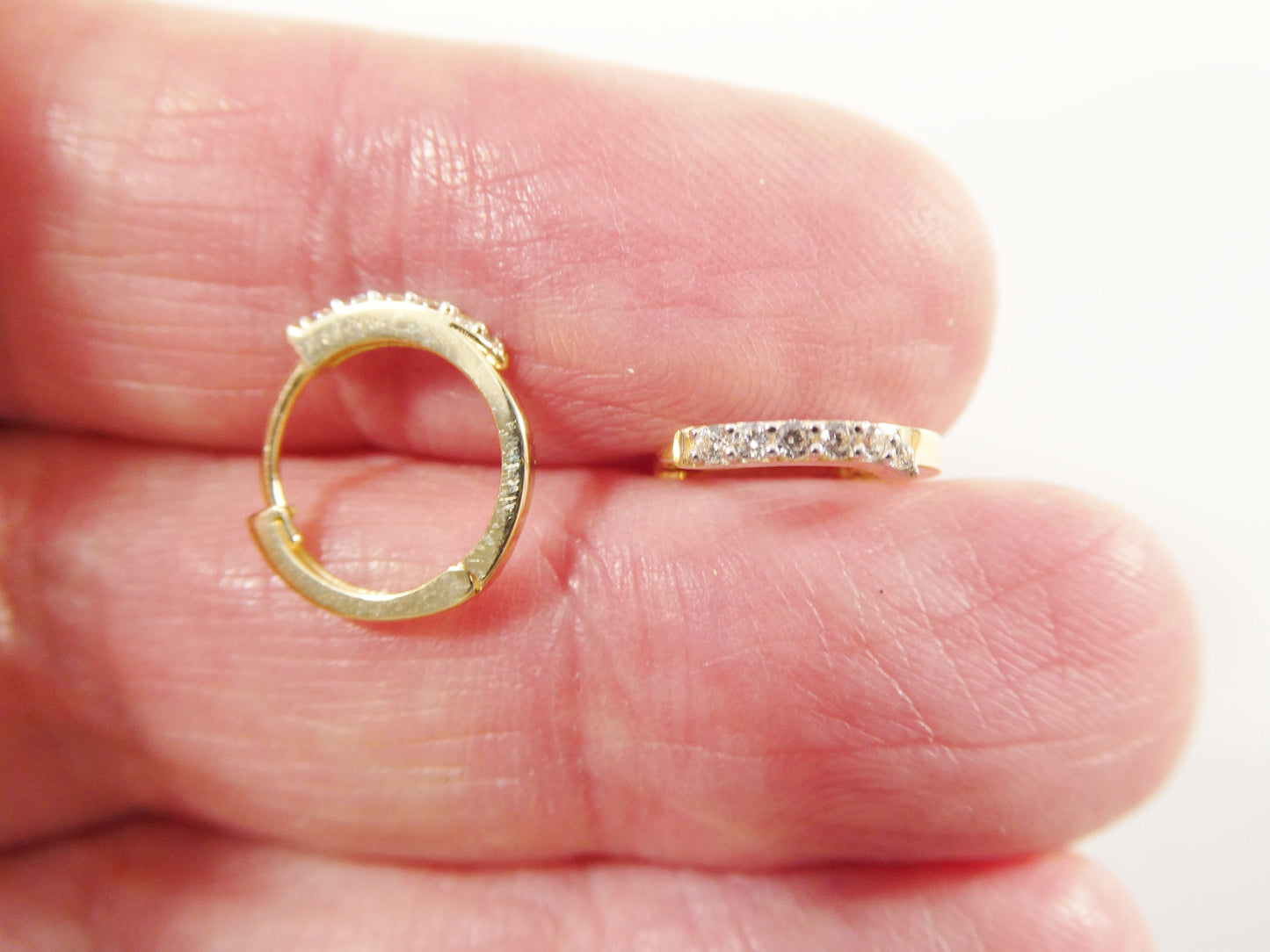 10k real yellow gold cz hoop huggie earrings daith