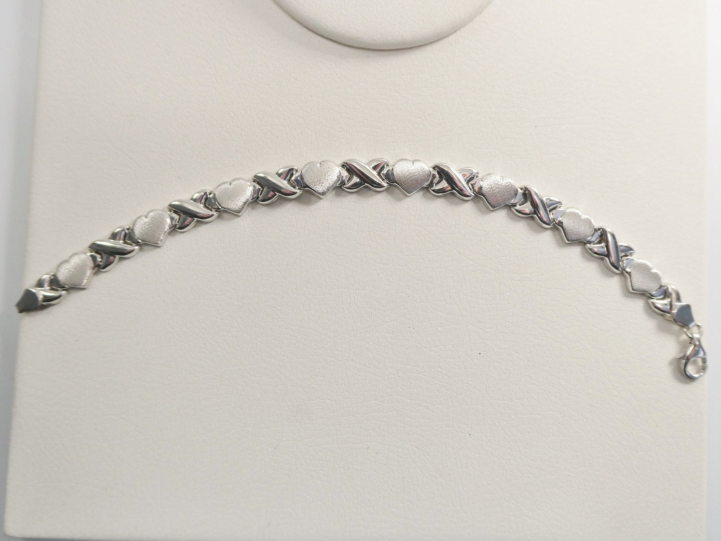 Sterling Silver XOXO Heart Bracelet: Satin Finish