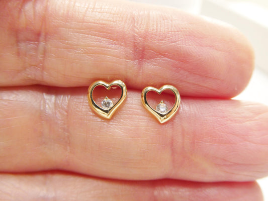 real 10k solid yellow gold heart push post earrings