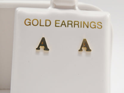 10k Real Solid Yellow Gold Plain Initial Letter Stud Pair Earrings