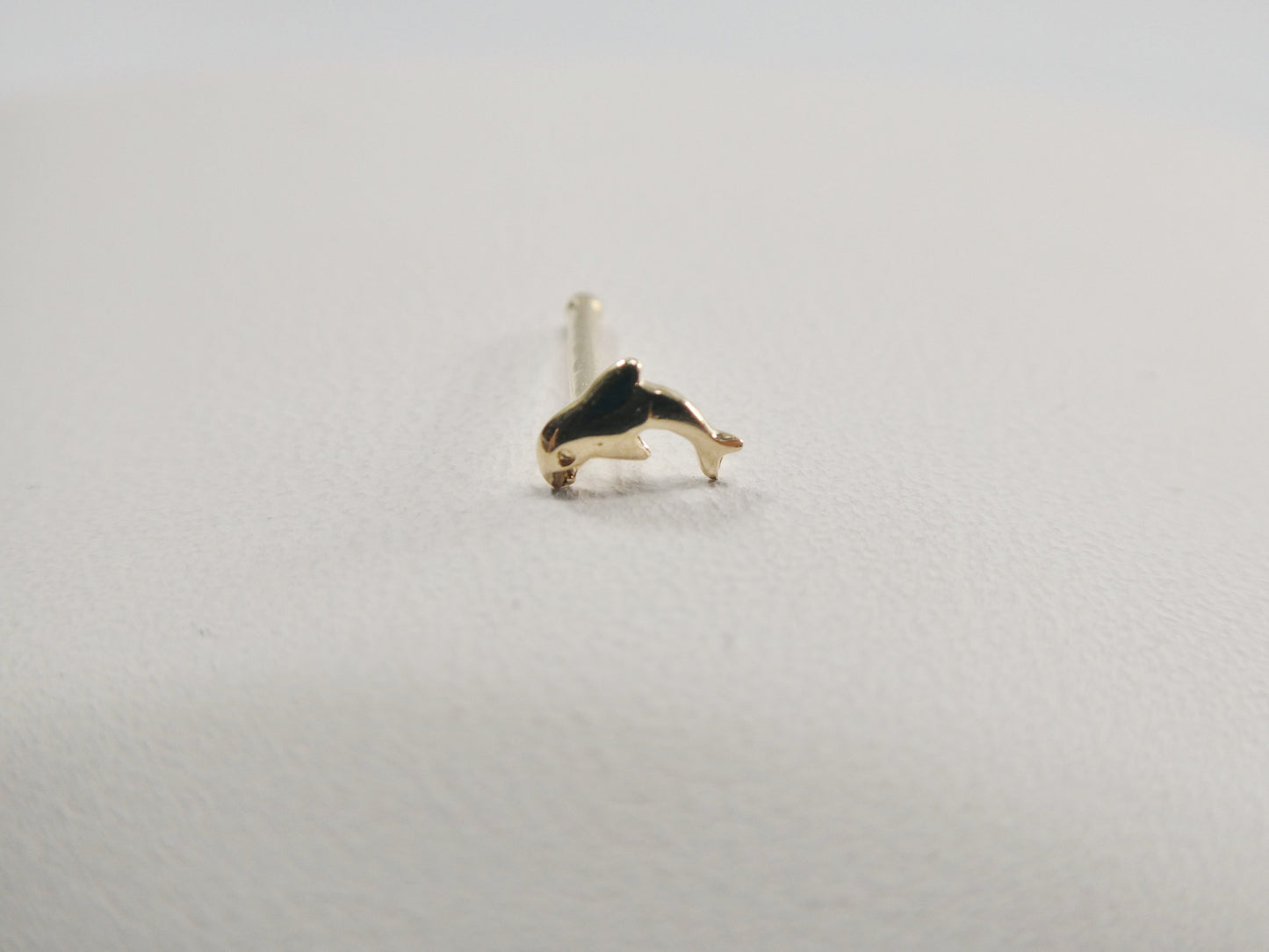 14k real solid yellow gold dolphin nose stud ring