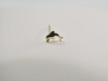 14k Real Solid Yellow Gold Dolphin Nose Stud Ring