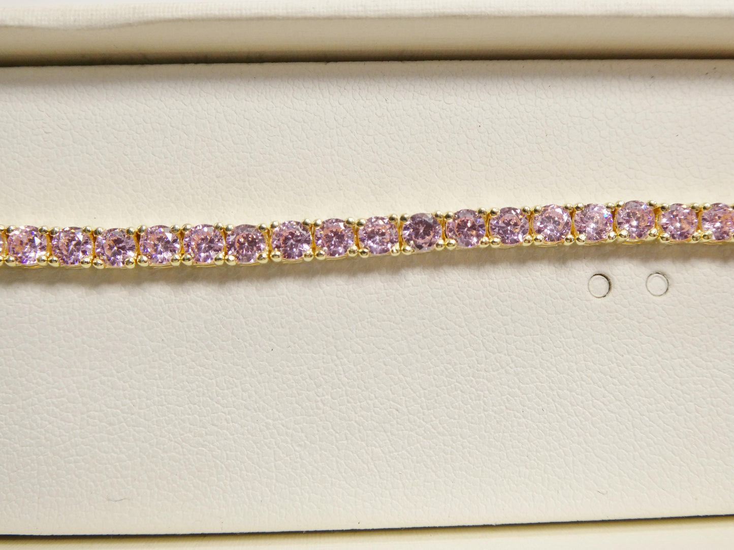 Real 925 sterling silver pink stone tennis bracelet box lock clasp