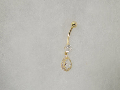 14k Real Solid Yellow Gold Tear Drop Design Belly Button Ring Piercing