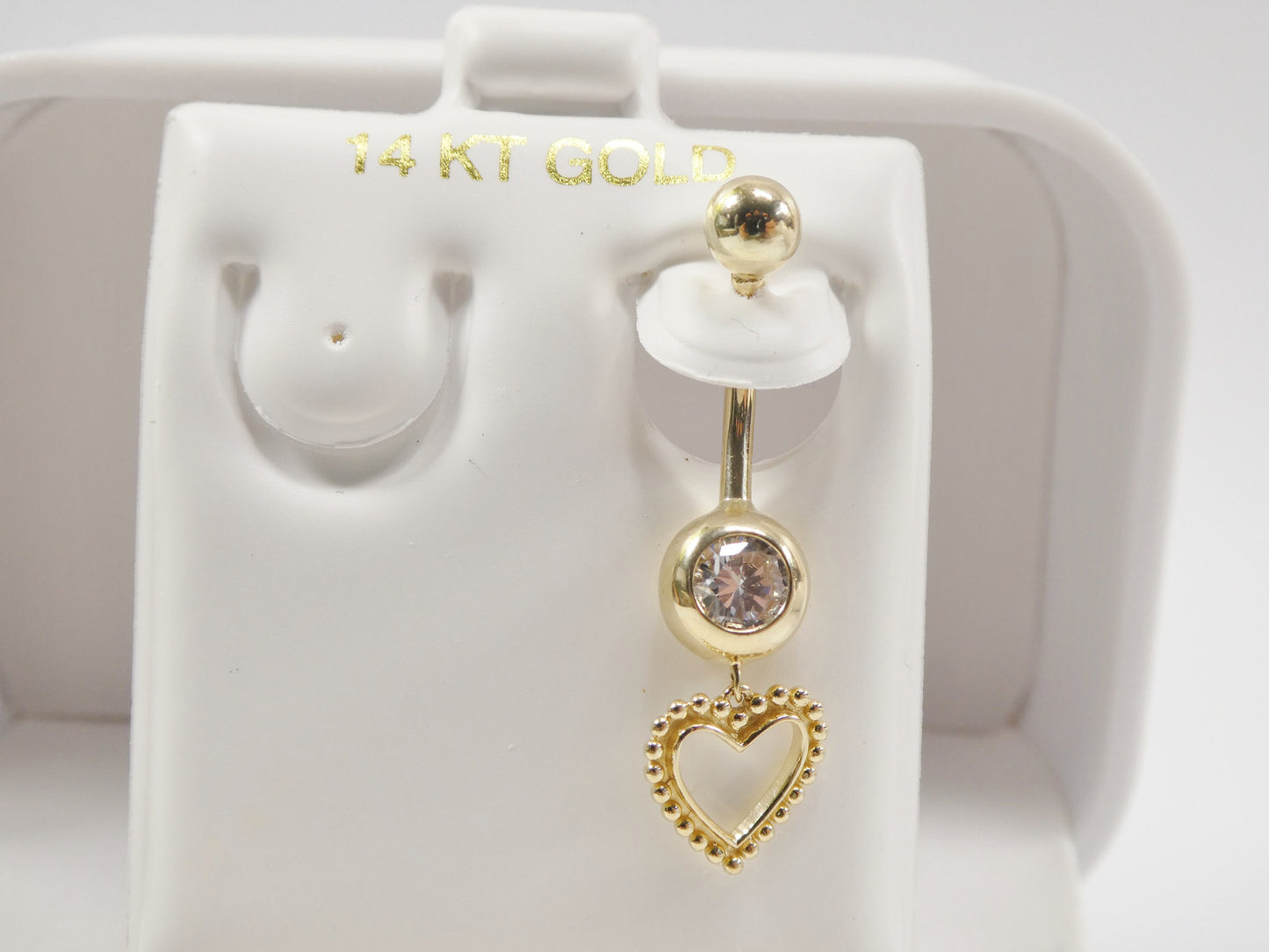 14k real solid yellow gold heart dangling belly button ring piercing