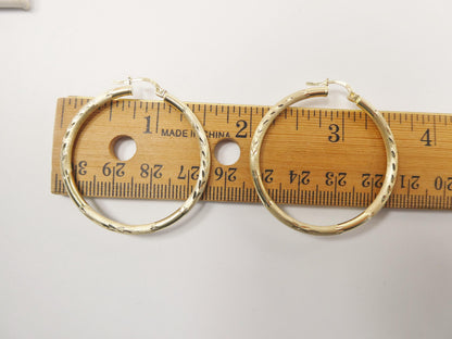 10k Real Solid Yellow Gold Diamond Cut Hoop Earrings