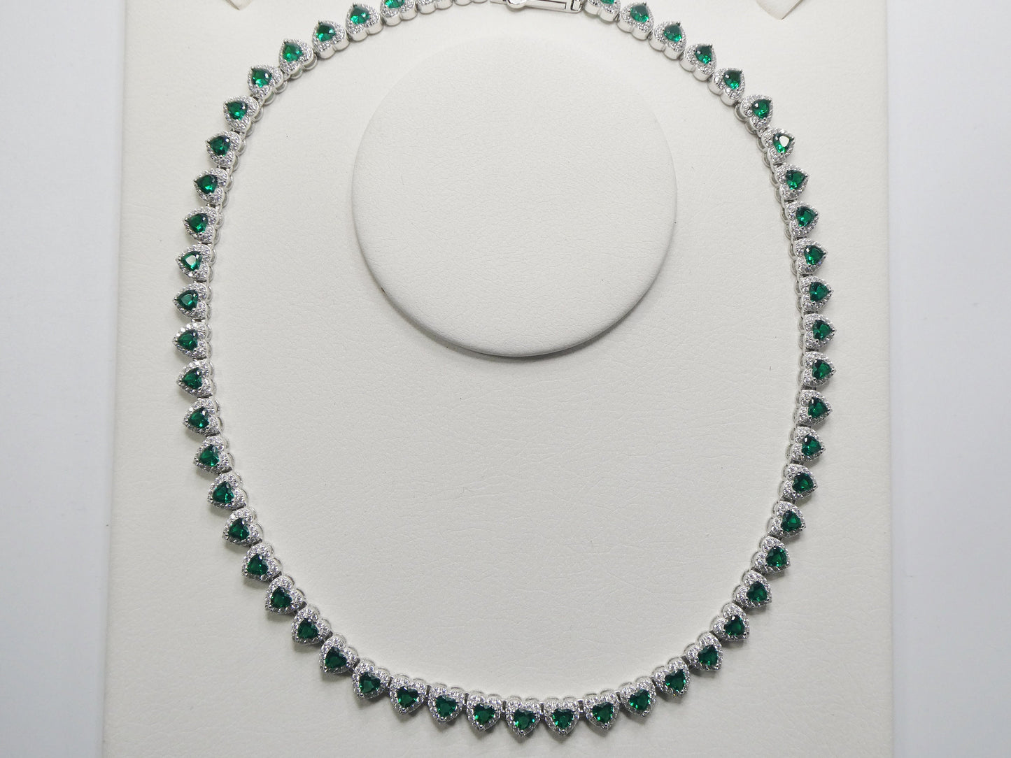 real  925 sterling silver heart emerald stone color necklace