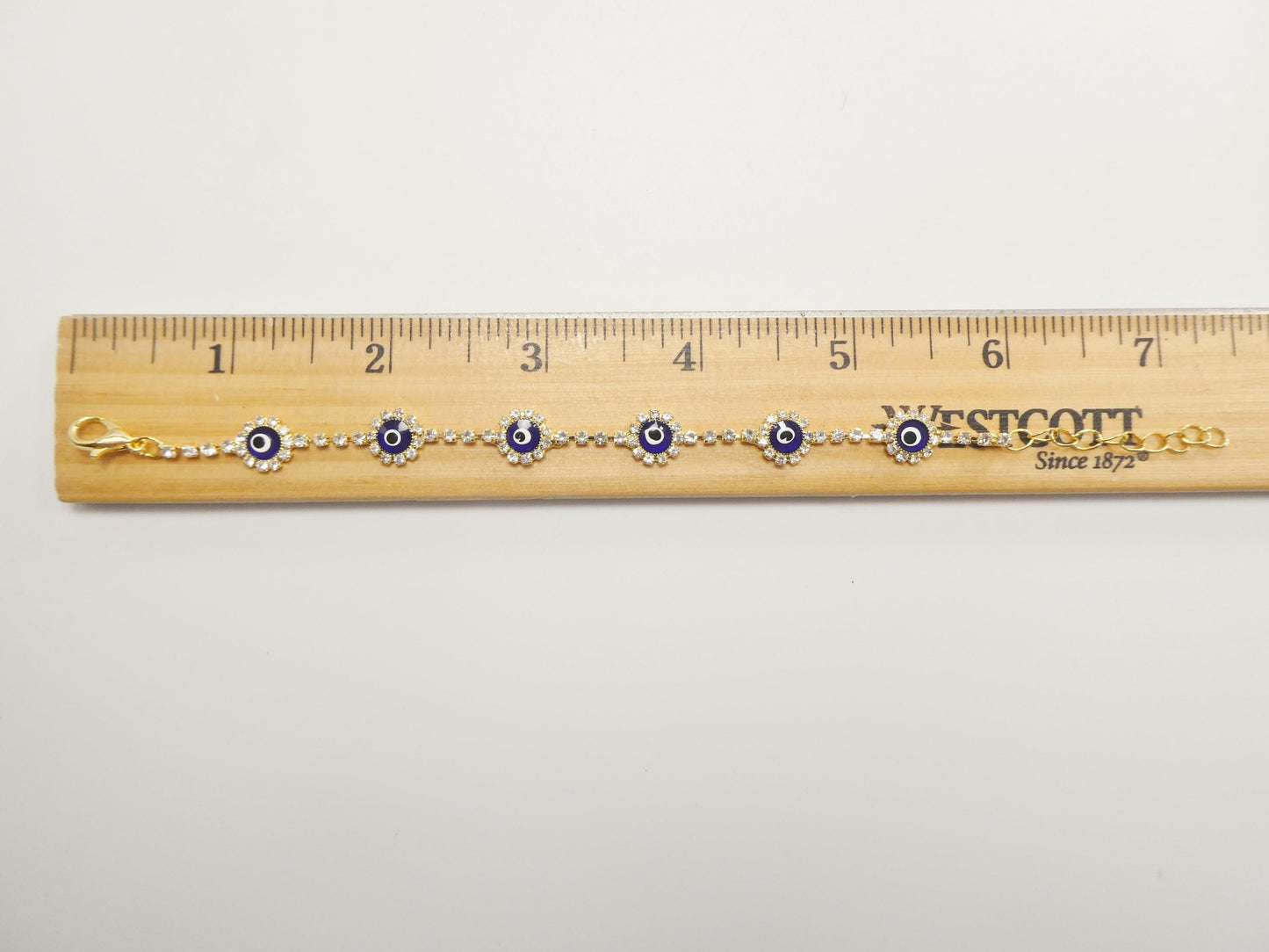 6 inch plus extension evil eye 14k gold filled circle blue color bracelet
