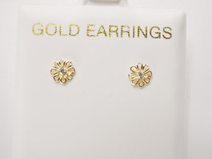 10k Real Solid Yellow Gold Small Flower Push Back Earrings
