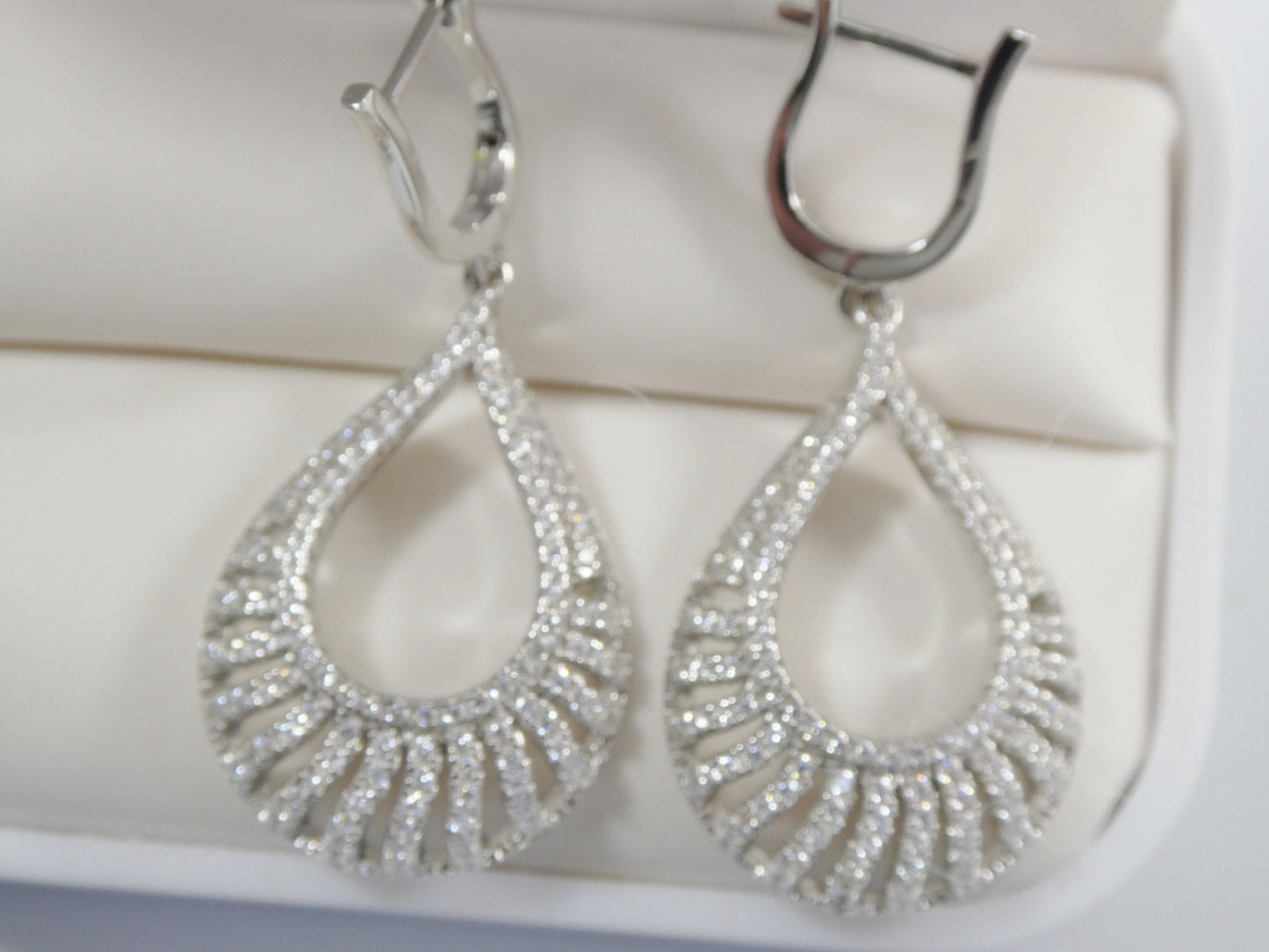 real 925 sterling silver micro pave setting 14k white gold color finish drop earrings
