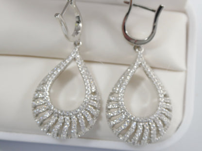Real 925 Sterling Silver Micro Pave Setting 14k White Gold Color Finish Drop Earrings