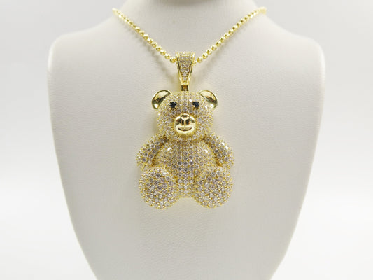 real 925 sterling silver teddy bear pendent and 2mm 20 inch moon cut chain