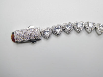 Real  925 Sterling Silver Heart Stone Set Necklace and Bracelet