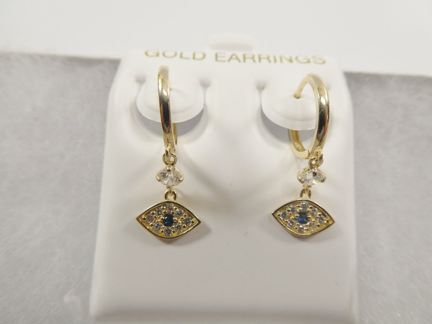 10k real yellow gold evil eye dangle  plain huggie earrings