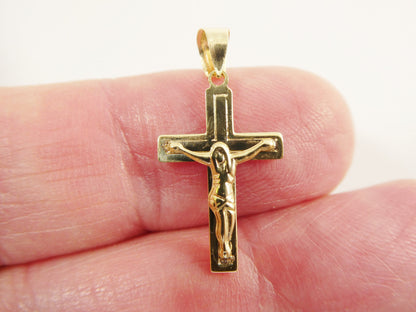 14k Real Solid Yellow Gold Small Cross Crucifix Pendent