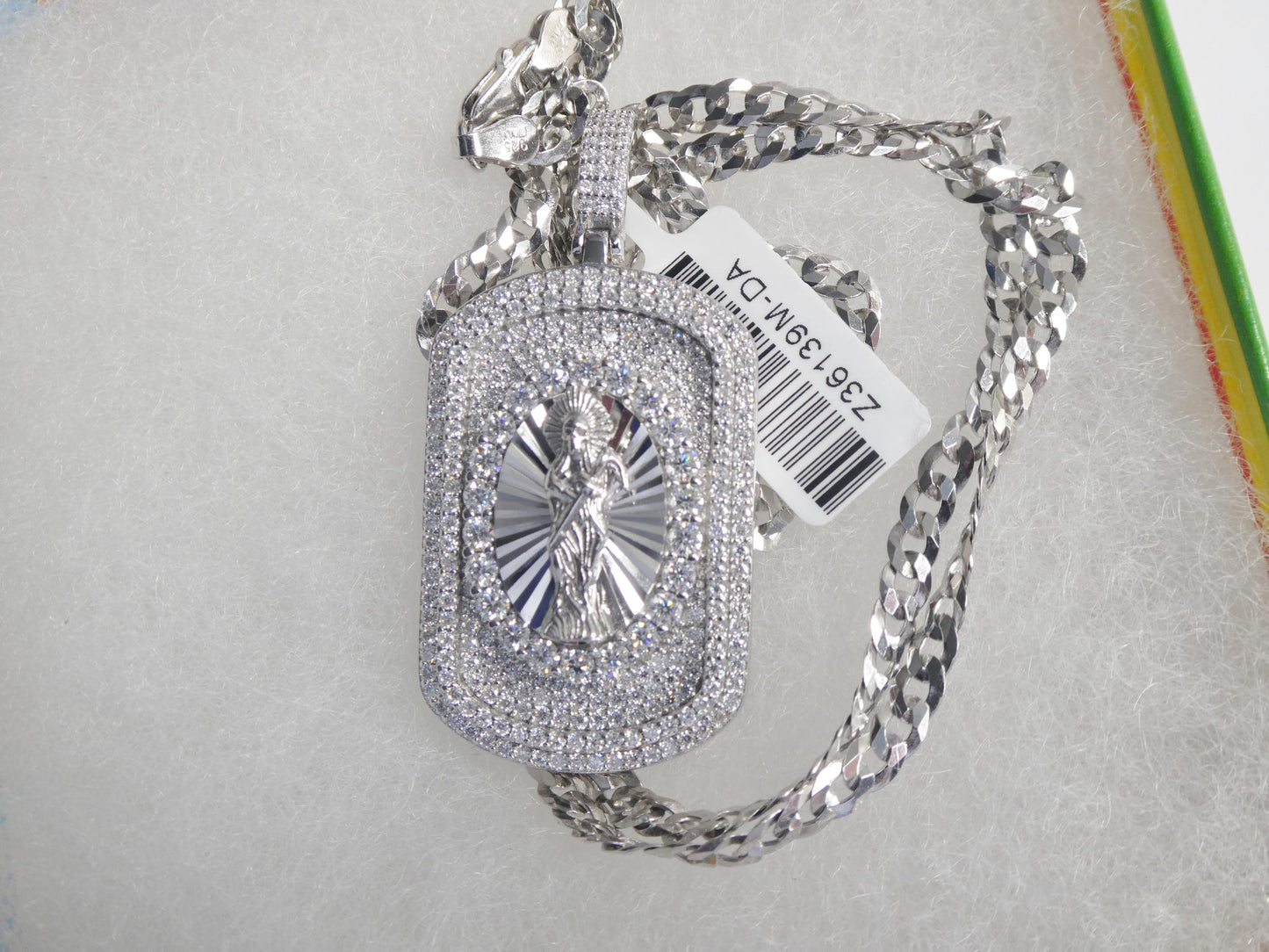 Sterling Silver Santa Muerte Medallion with Moissanite stone