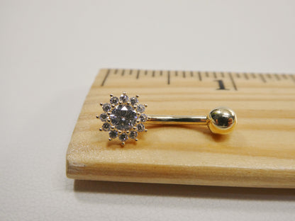 14k Real Solid Yellow Gold Flower Belly Button Ring piercing
