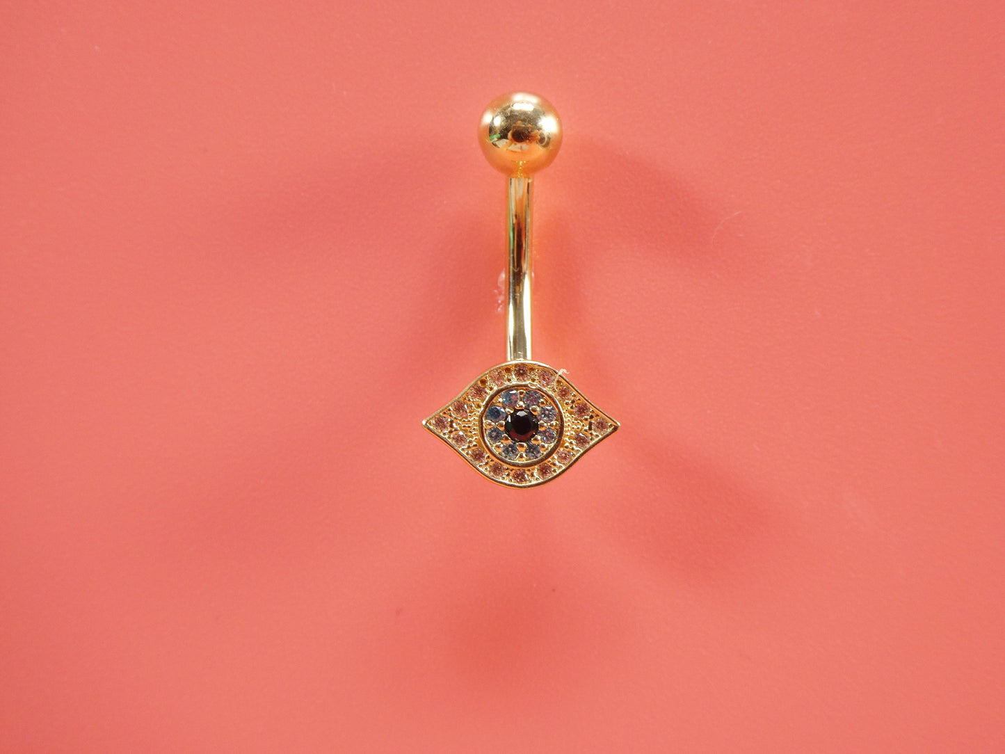 14k real solid yellow gold evil eye belly button ring piercing