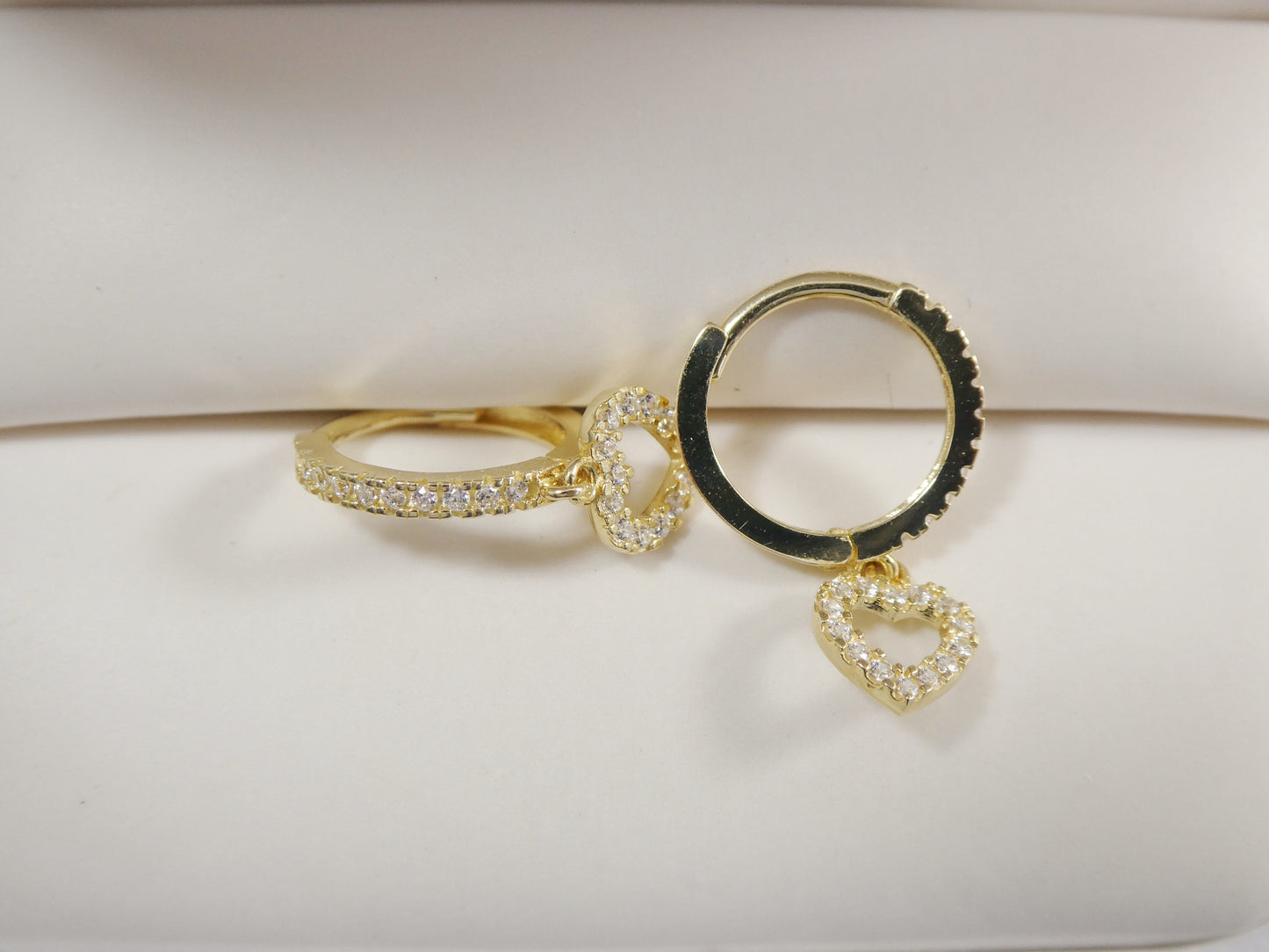 real 10k solid yellow gold dangle heart full micro fave setting hoop huggie earrings
