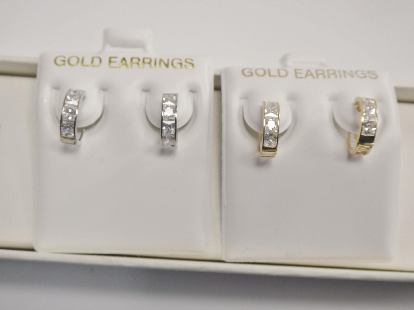 real 10k solid yellow gold square-cut stone hoop huggie earrings