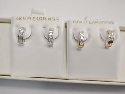 Real 10k Solid Yellow Gold Square-cut Stone Hoop Huggie Earrings