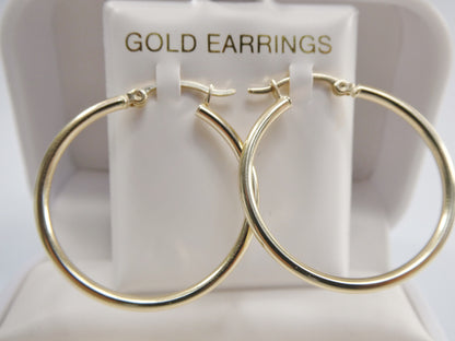 Real 10k Solid Yellow Gold Plain High Polish 30mm Hoop Earring