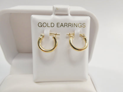 Real 10k Solid Yellow Gold Plain Polish Hoop 12mm Tube Earrings