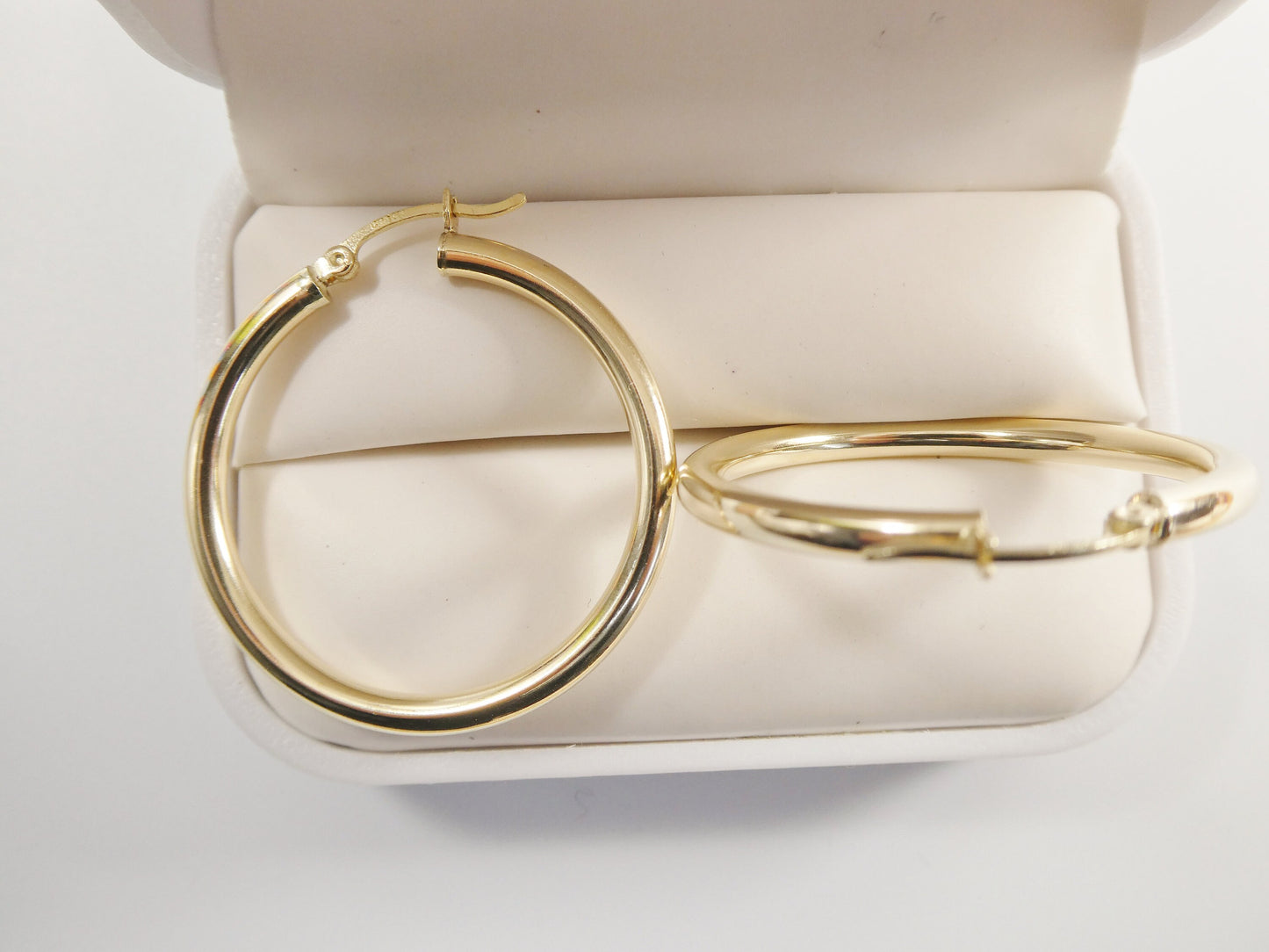 real 10k solid yellow gold plain high polish 35mm hoop huggie earrings