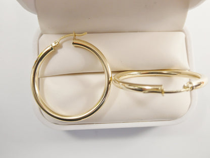 Real 10k Solid Yellow Gold Plain High Polish 35 mm Hoop Huggie Earrings