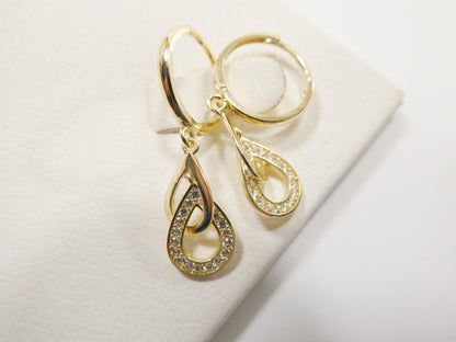 Real 10k Solid Yellow Gold Teardrop Hoop Huggie Earrings