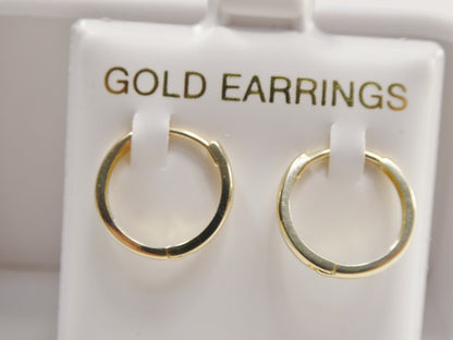 Real 10k Solid Yellow Gold 13.4mm High Polish Plain Hoop Huggie Earrings