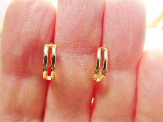 real 10k solid yellow gold designer high polish hoop huggie earrings