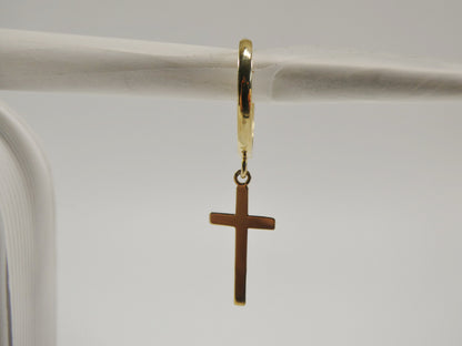 10k Real Solid Yellow Gold Plain Hoop Huggie Cross Dropping