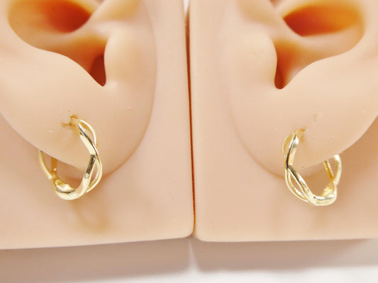 real 10k solid yellow gold designer hoop huggie earrings