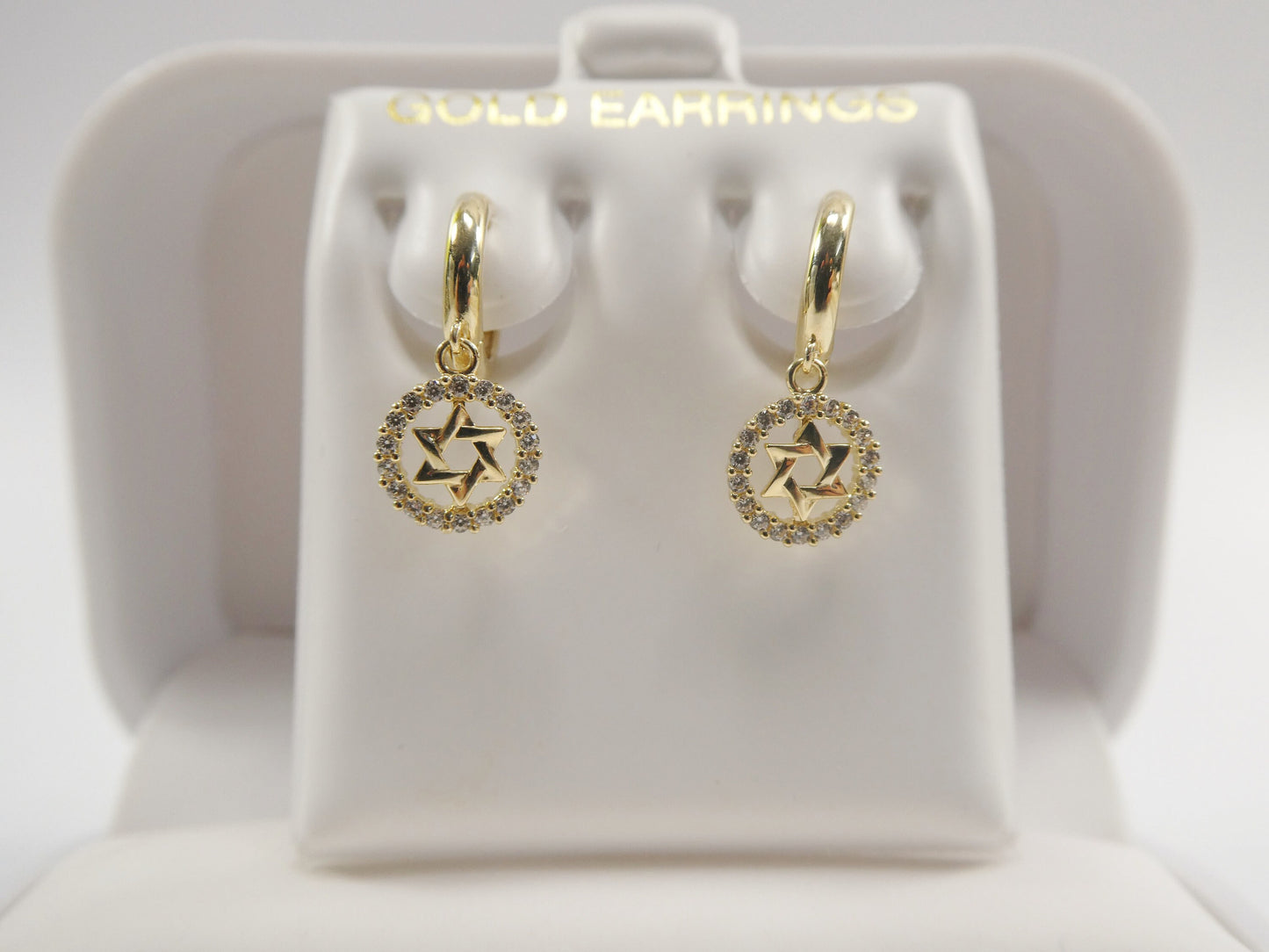 10k real solid gold star David dangle on plain huggie fancy earrings
