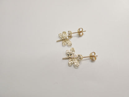 Real 10k Solid Yellow Gold Butterfly Push Post Earrings