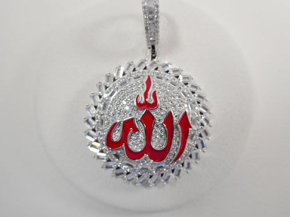Real 925 Sterling Silver Large Muslim Allah Pendent Full Ice Stone Charm