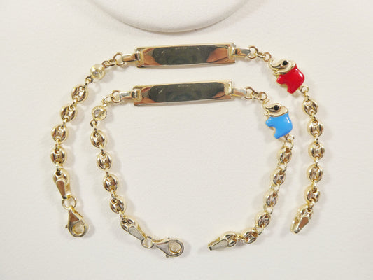 14k real solid yellow gold buff mariner enamel color elephant 6 inch baby ID  bracelet