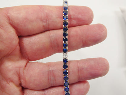 Real 925 Sterling Silver Sapphire Spinel Tennis Bracelet Box Lock Clasp