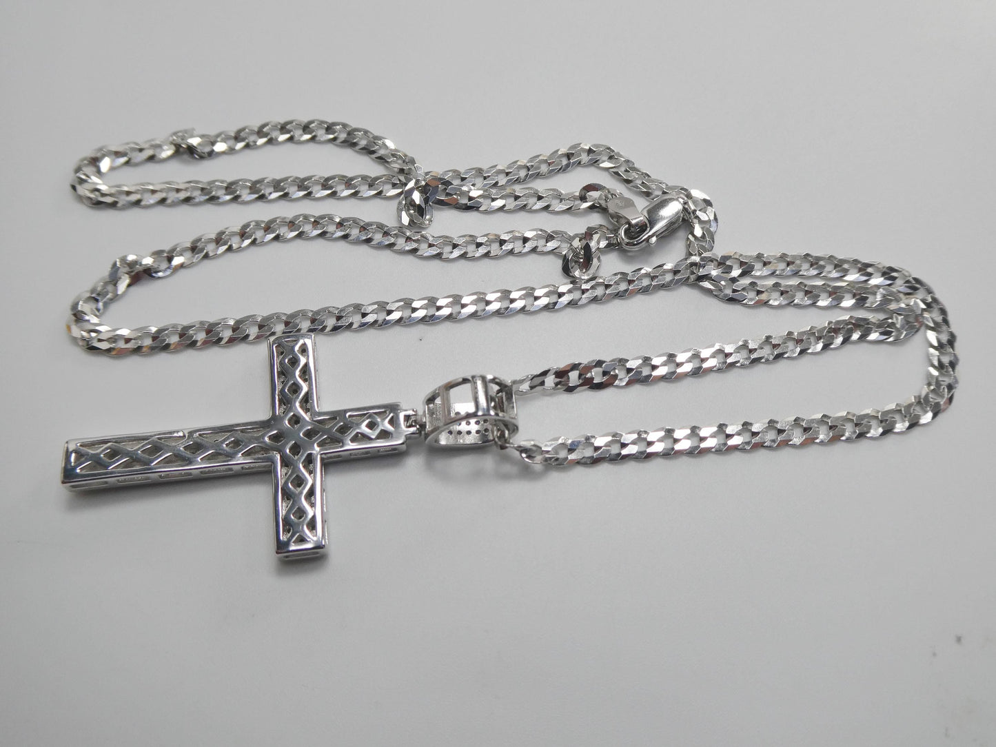 real 925 sterling silver 22 inch flat chain and moissanite cross pendent charm