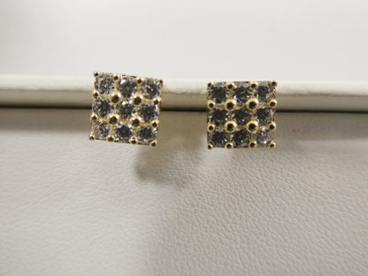 Real 10k Solid Yellow Gold Square Push Post Stud Earrings