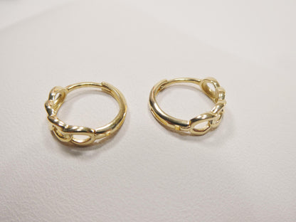 Real 10k Solid Yellow Gold Designer Hoop Huggie Earrings