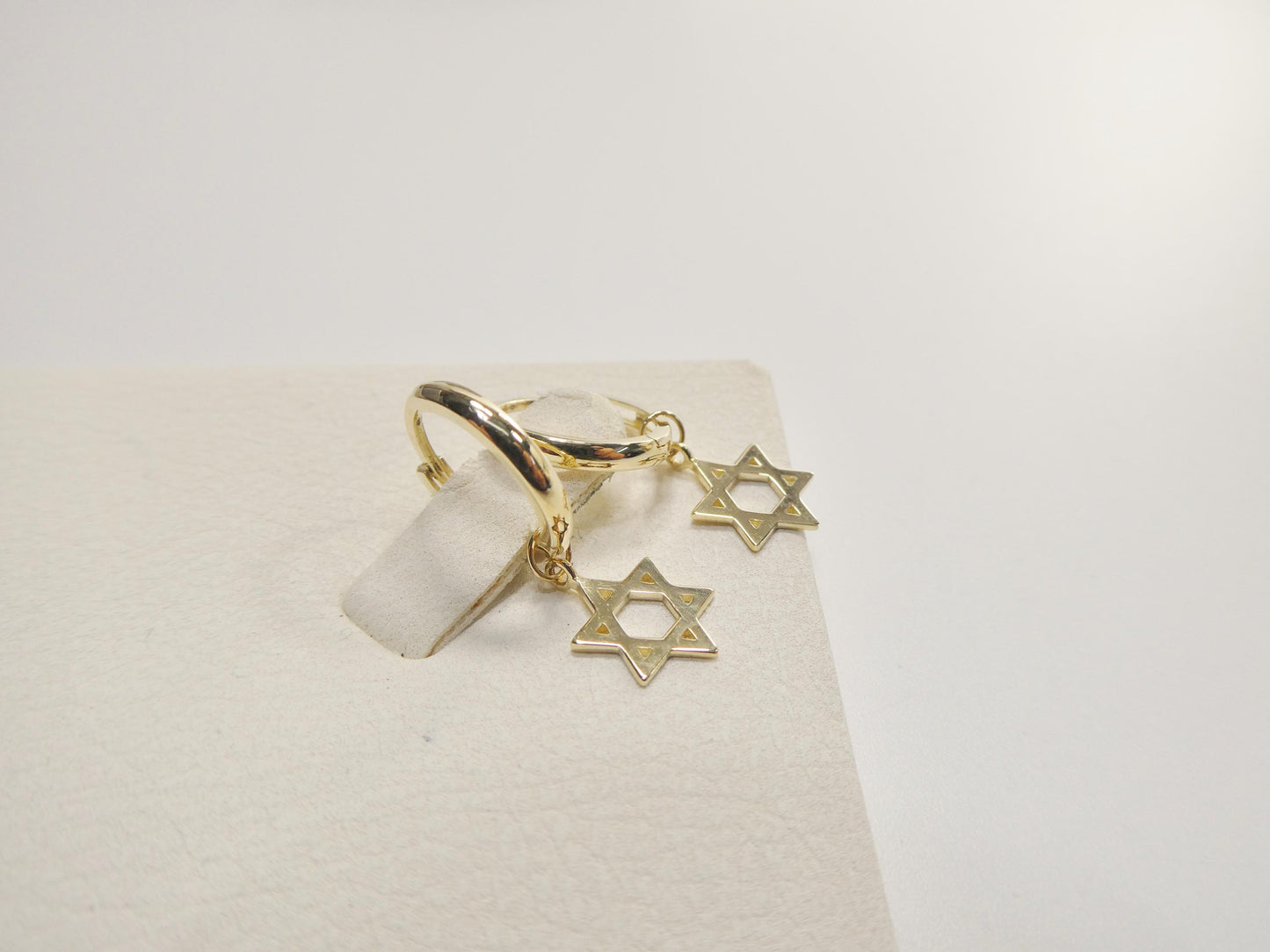 10k real solid gold star David dangle on plain huggie fancy earrings