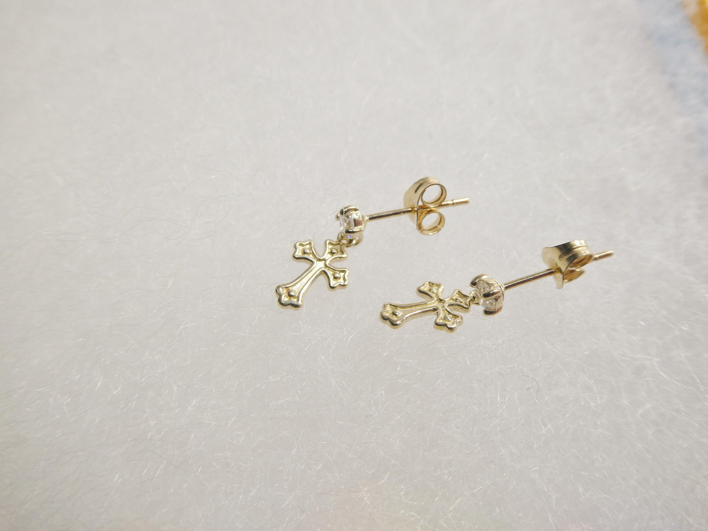 real 10k solid yellow gold cross dropping push post earring