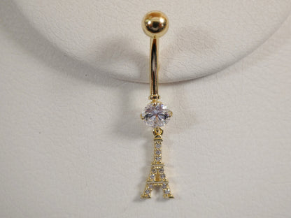 14k Real Solid Yellow Gold Eiffel Tower Belly Button Ring Piercing