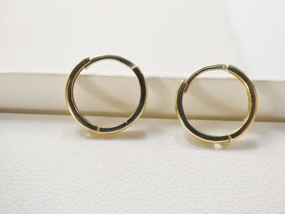 Real 10k Solid Yellow Gold 12mm Plain Hoop Huggie Earrings