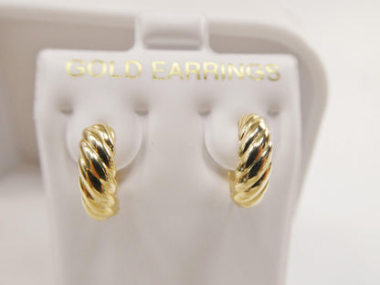 Real 10k Solid Yellow Gold Designer Hoop Huggie Earrings